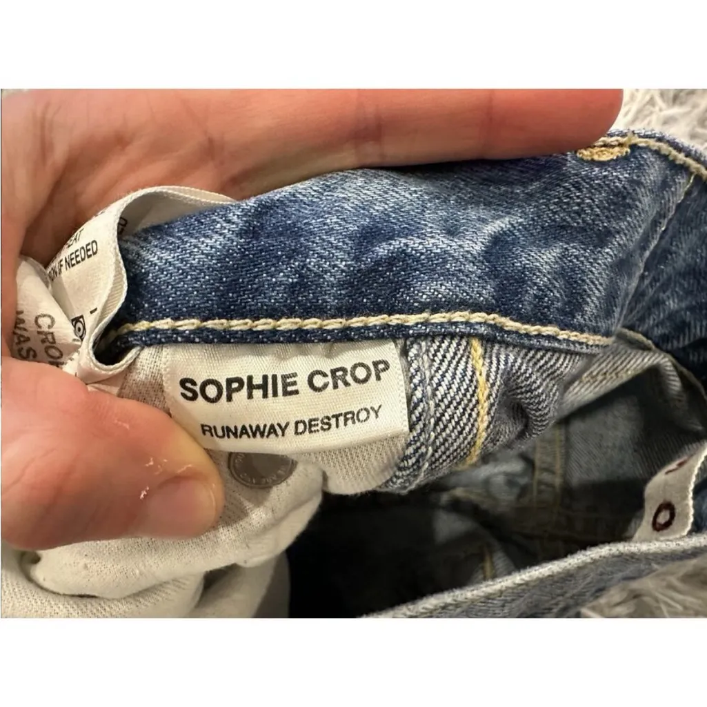 AMO Sophie High Rise Crop Jeans Runaway Destroy Wash Distressed 24 Blue - Image 8