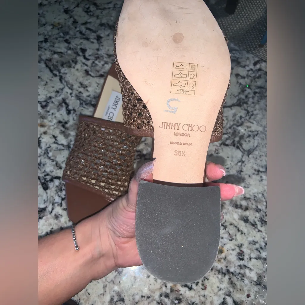 Jimmy Choo 
Themis 45 Raffia Mule brown classic crochet leather designer luxury - Image 7