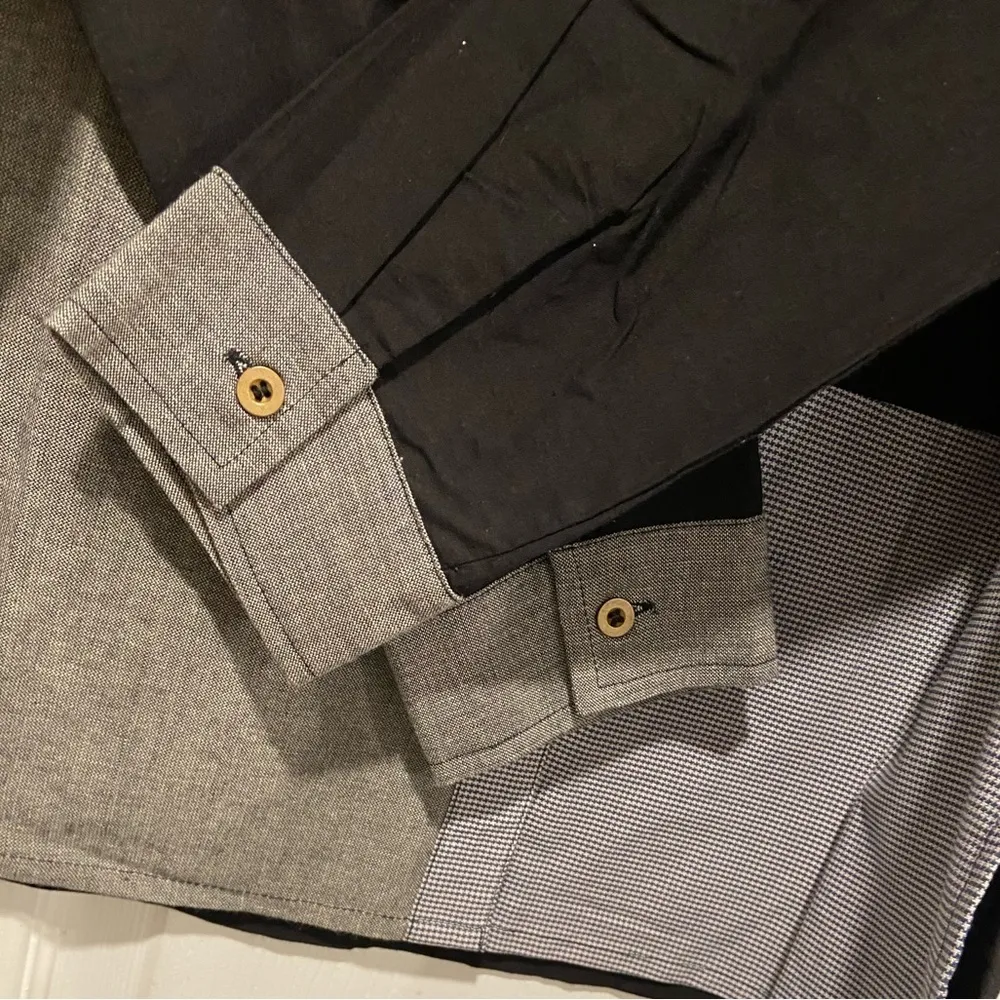 NWT Serengeti Size S Black Gray Check Colorblock Cotton Long Sleeve Button Shirt - Image 2