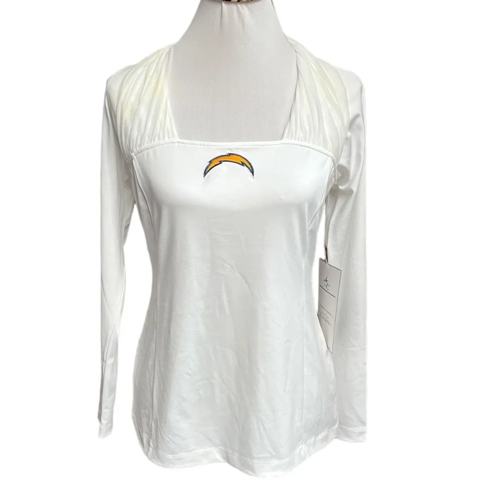 NFL Team Apparel San Diego Chargers Mesh Neck Long Sleeve Top White Size Large - Image 9