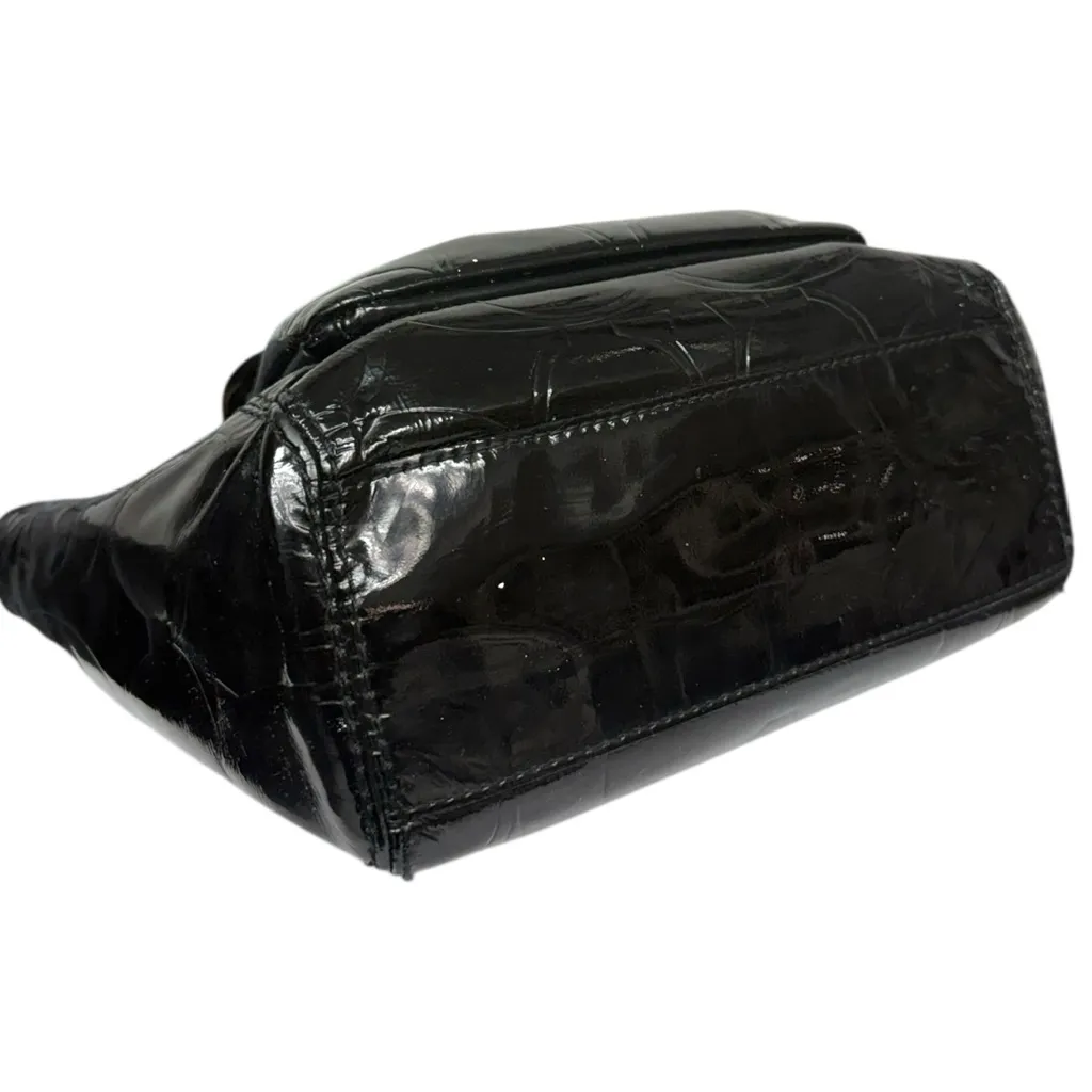 Vintage Coach Black Patent Leather Signature Tote Bag Tan Leather Handles - Image 9