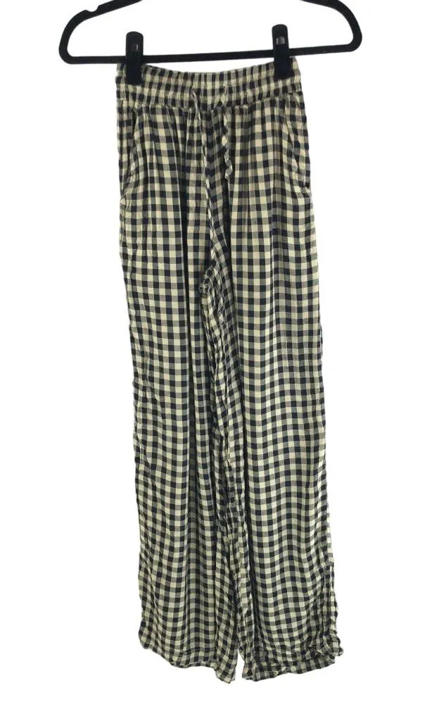 WeWoreWhat Womens Pants Pull On Wide Leg Gingham Plaid Yellow Black XXS - Image 1