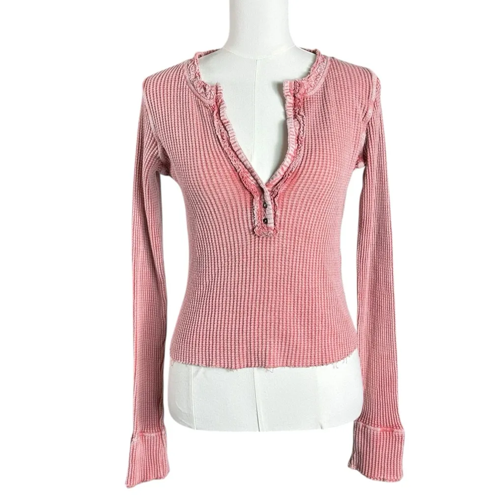 Free People FP One Colt Henley Thermal Tee Top Blush Plunge Grunge 90s Small - Image 5