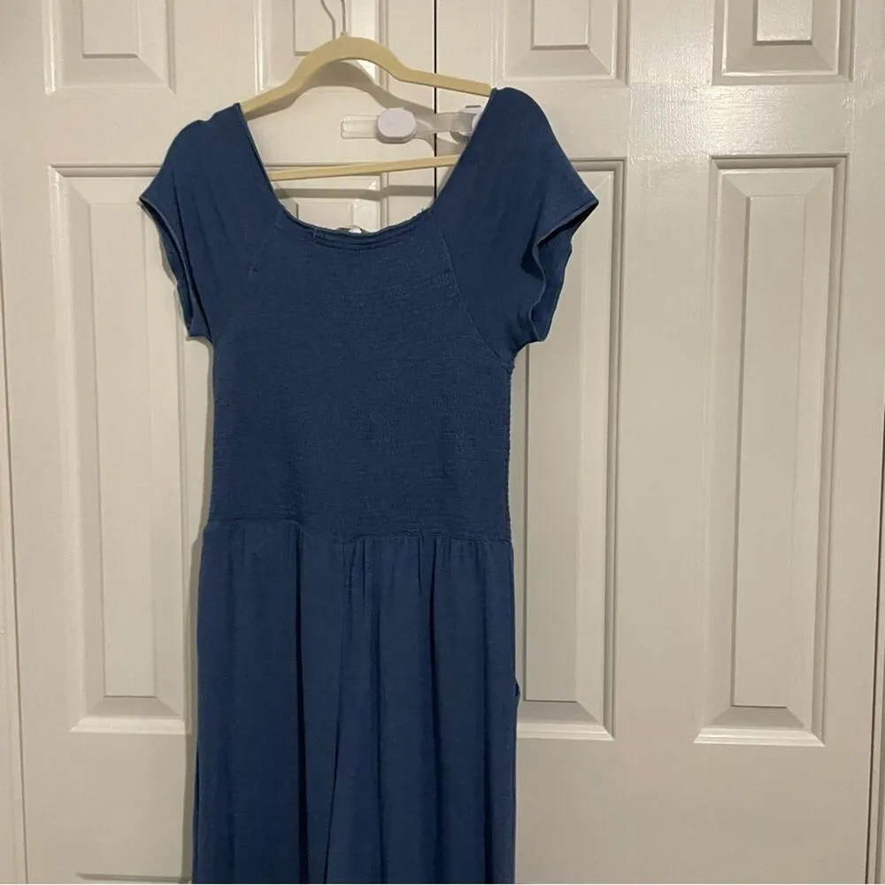 Soft Surroundings Blue Chambray Smocked Wide Leg Cropped Jumpsuit Womens M - Image 6