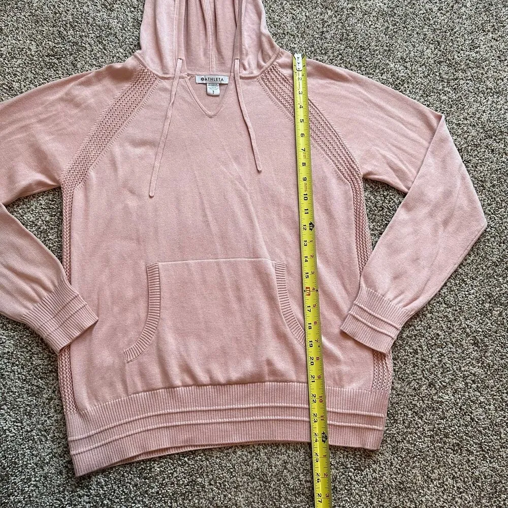 Athleta light pink Evergreen knit pullover hoodie sweater size S - Image 9