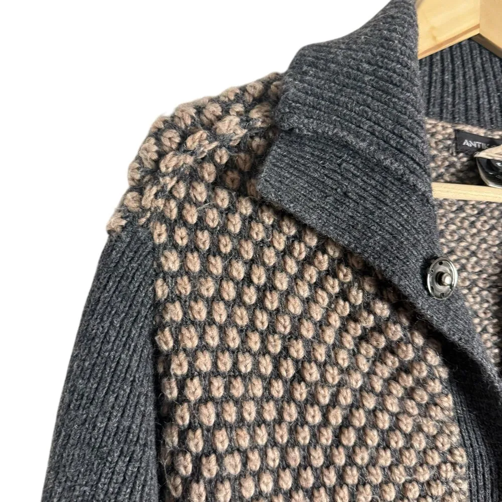Antik Batik Chunky Knit Gray Tan Alpaca Wool Long Cardigan Sweater Size Medium - Image 3