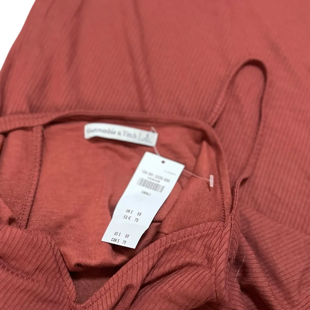 Abercrombie and fitch v-neck ribbed slit tank dress in a reddish rust paprika - Image 8