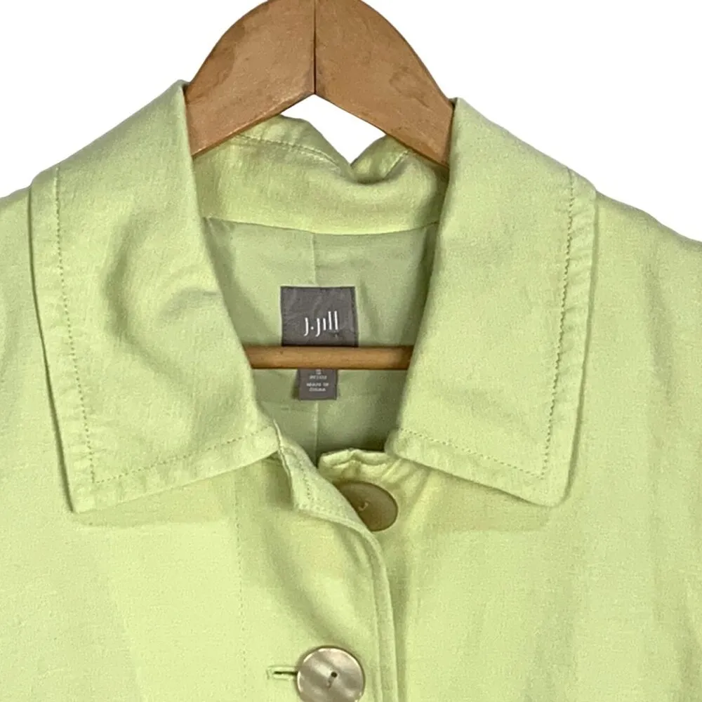 J. Jill Button Trench Jacket Linen Blend Long Sleeve Button Front PS Lime Green - Image 2