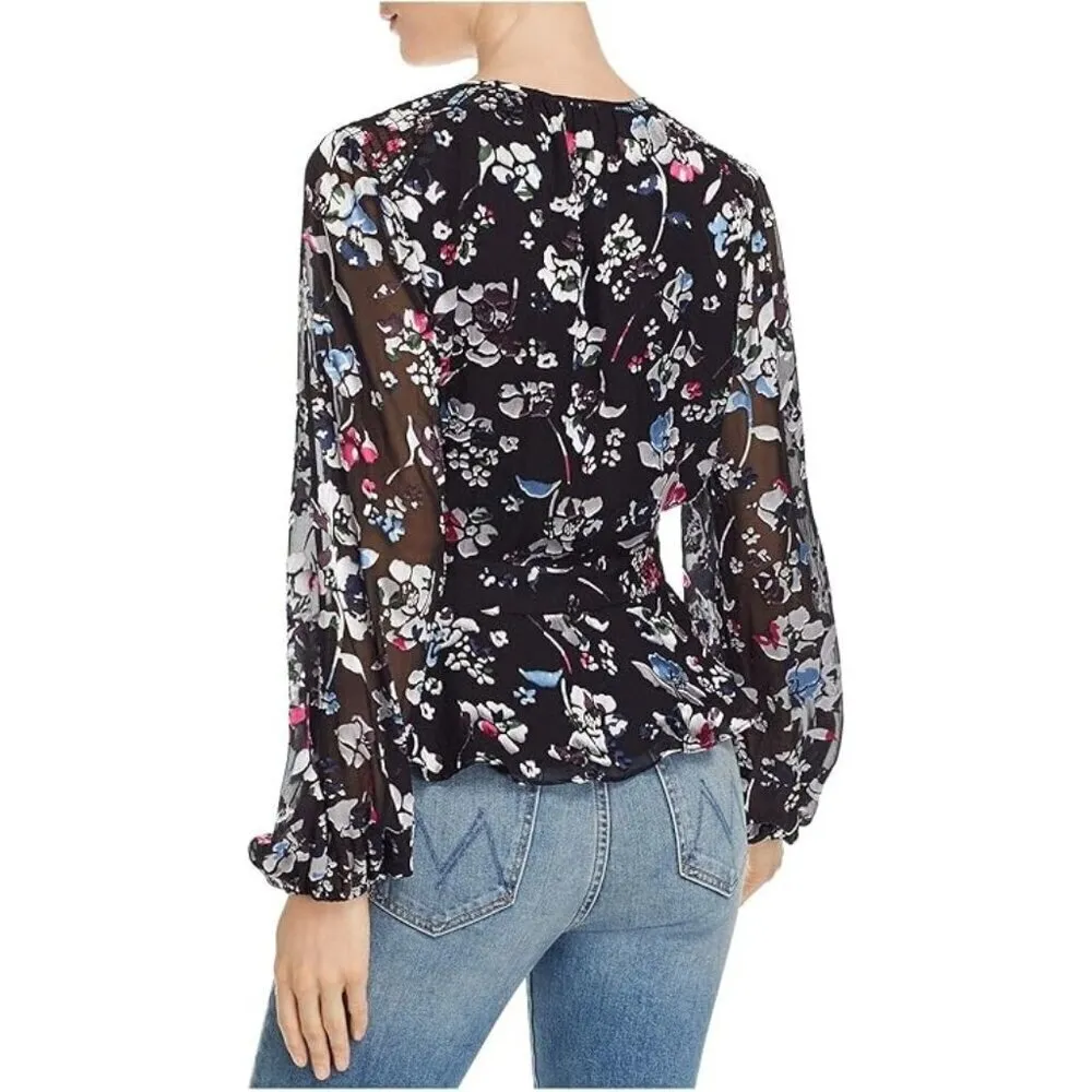 Parker Britta Long Sleeve Wrap Front Tie Blouse in Black Large New Womens Floral - Image 11