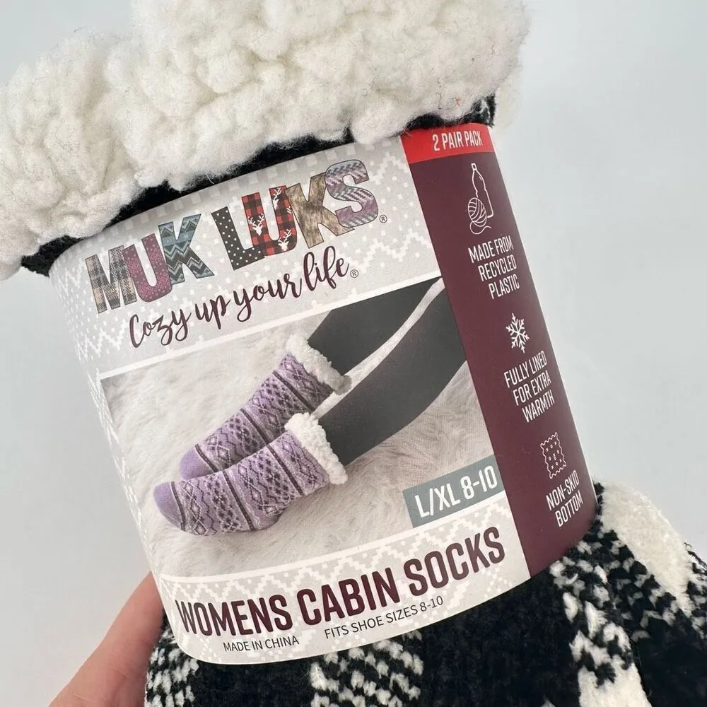 NWT Muk luks Faux Sherpa Lined Cabin Socks L/XL Black &‎ White Plaid Large XL - Image 2