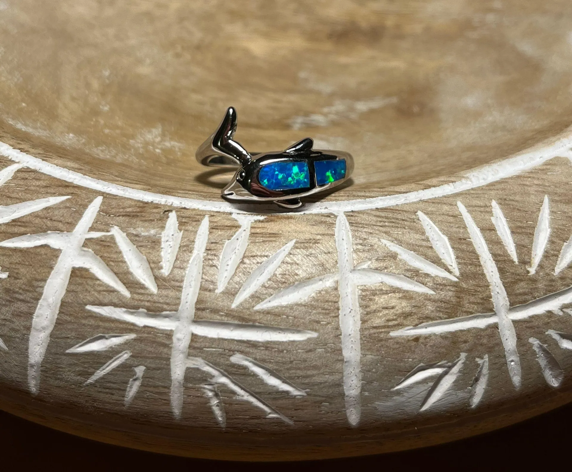 Blue Opal 925 Sterling Silver Dolphin Ring - Image 2