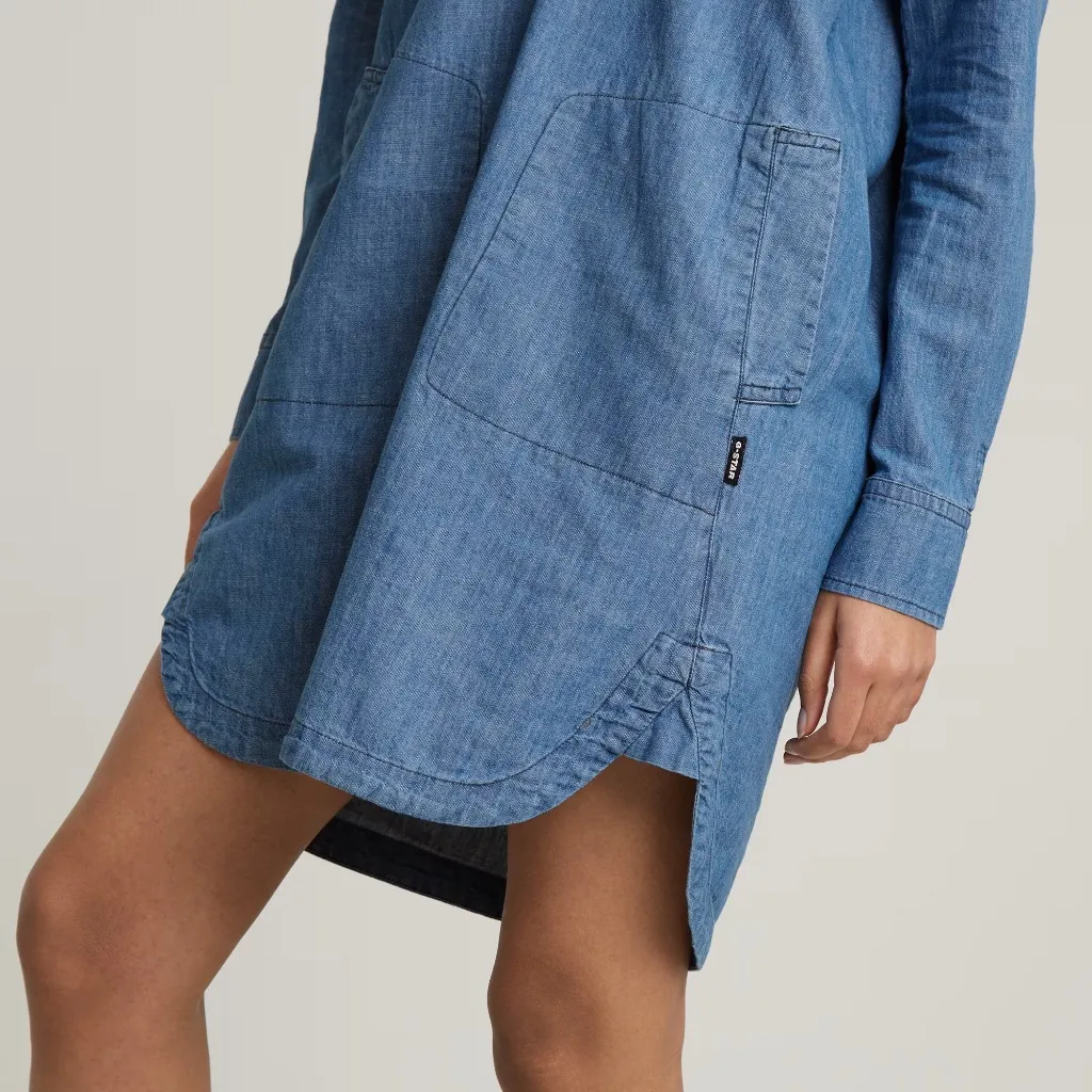 G-Star RAW Millery Denim Shirt Dress L NWT V-Neck Long Sleeve - Image 5