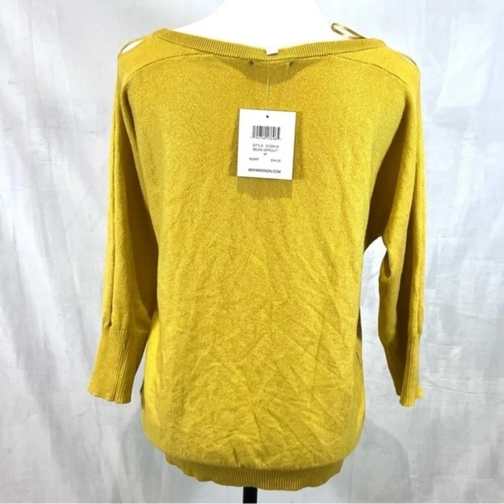 89th & Madison mustard yellow long cut out sleeve sweater size medium NWT - Image 4
