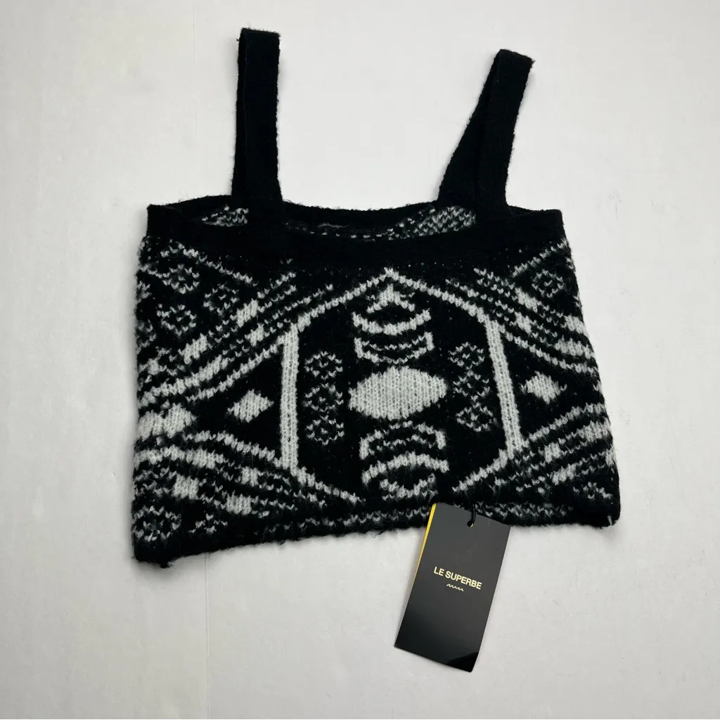 Le Superbe Clairvoyant Bra‎ Top Women Small Black White Sweater Cropped Tank NEW - Image 9