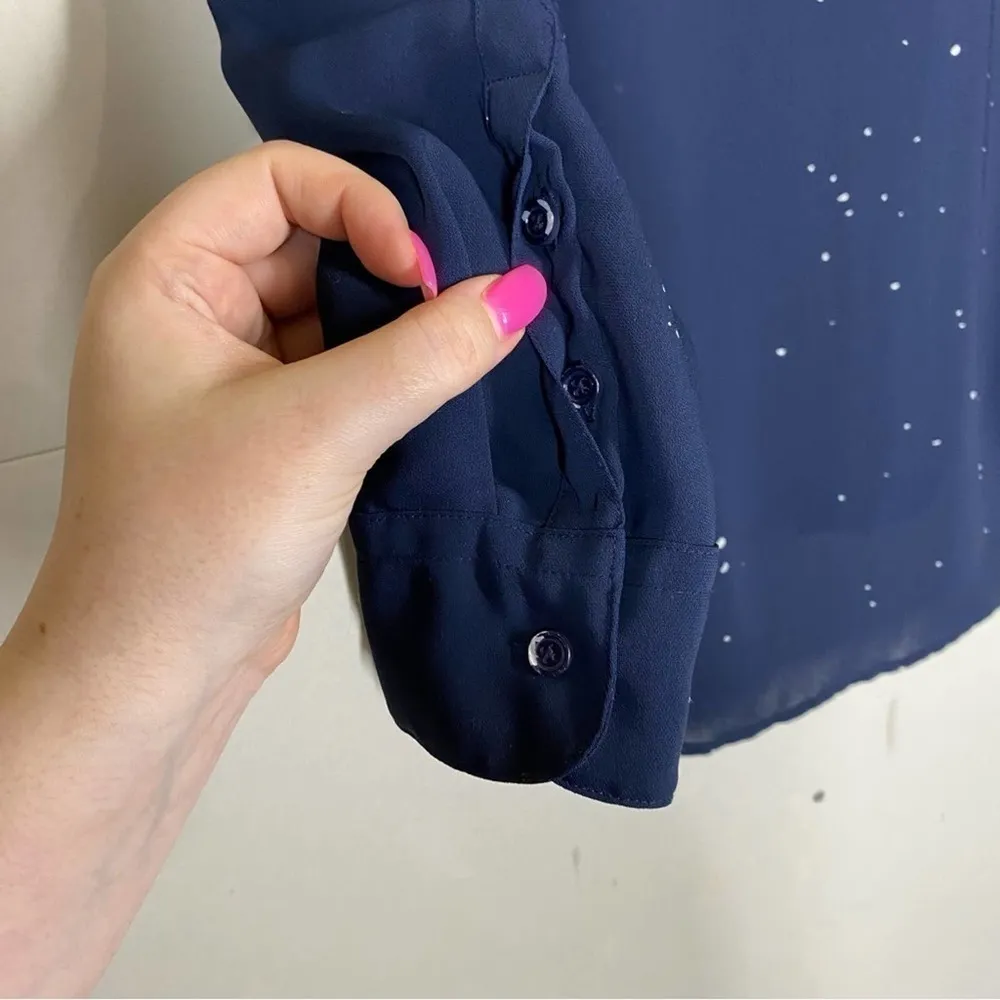 Closed Navy Blue Splatter Dot Print Blouse - Image 7