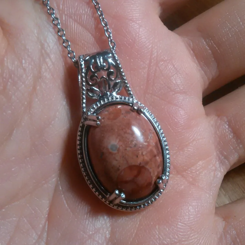 Poppy Jasper Solitaire Platinum Over Copper Pendant Stainless Steel Necklace - Image 10