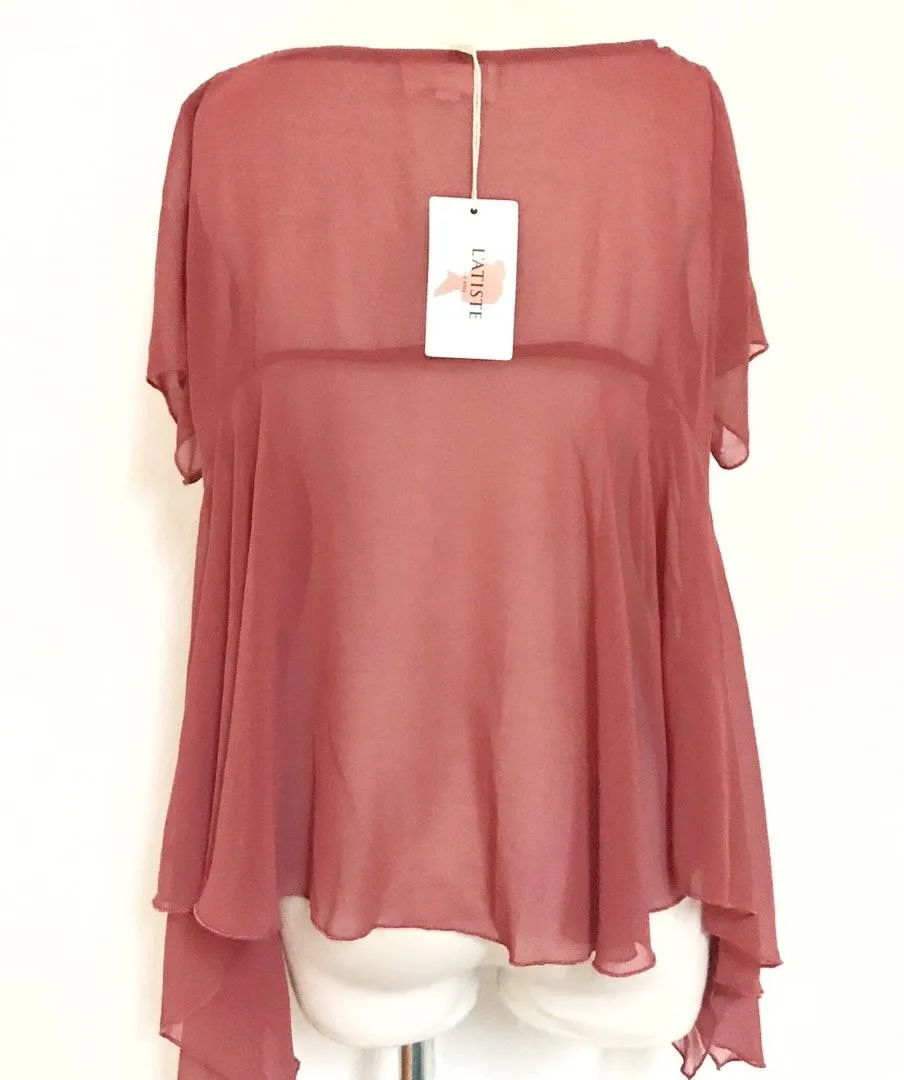 Sheer Draped Boho Top Red Size M - Image 2