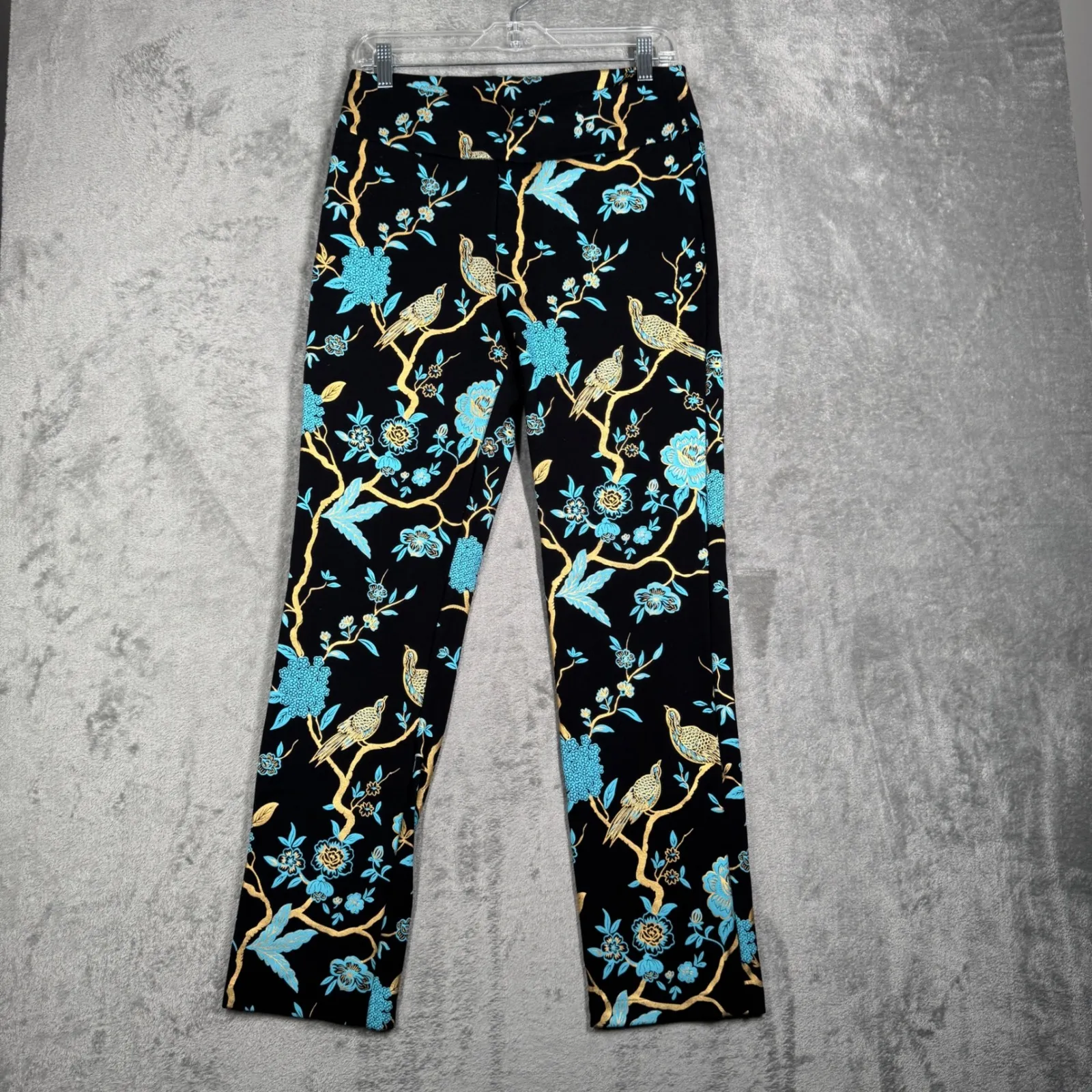 Soft Surroundings Chinoiserie Pants Women Medium Pull On Black Blue Floral Party - Image 2