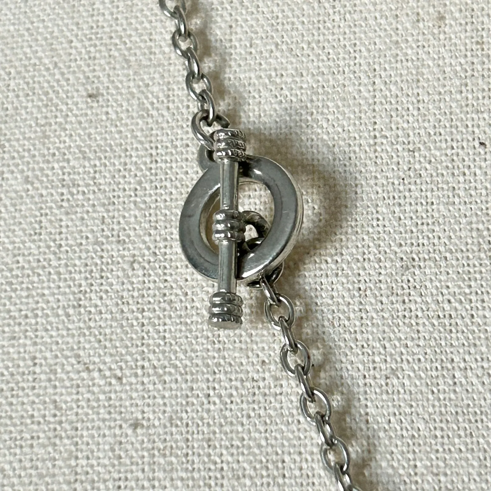 Silver Tone Large Filigree Heart Pendant Necklace Toggle Clasp - Image 4