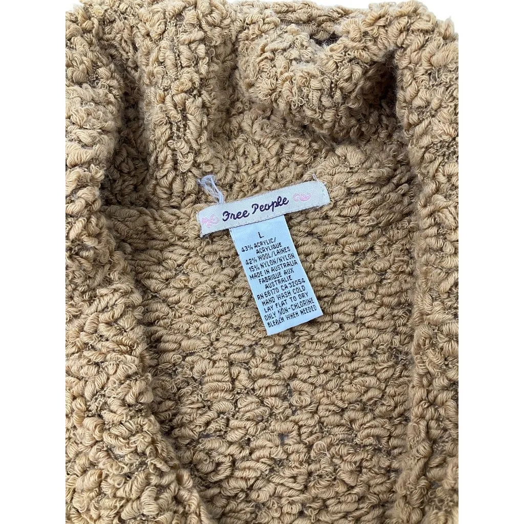 Free People Tan Knit Button-Up Cardigan Sweater Womens L Wool Blend cozy comfy - Image 5