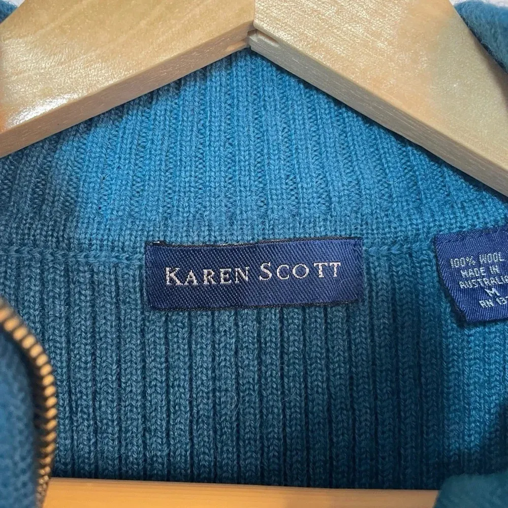 VINTAGE Karen Scott 100% Wool Zip Up Vest in Teal Size M - Image 3