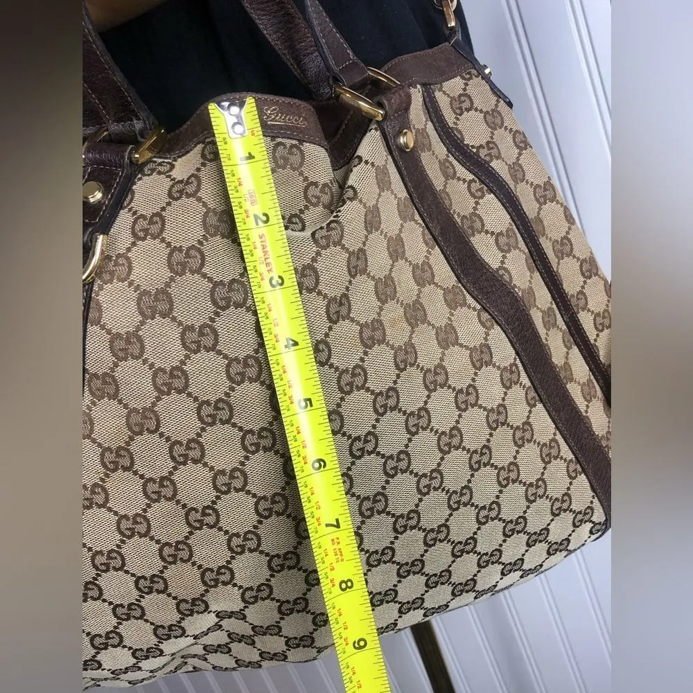 GUCCI GG Monogram Canvas and Brown Leather Accent Top Handles Crossbody Bag - Image 8