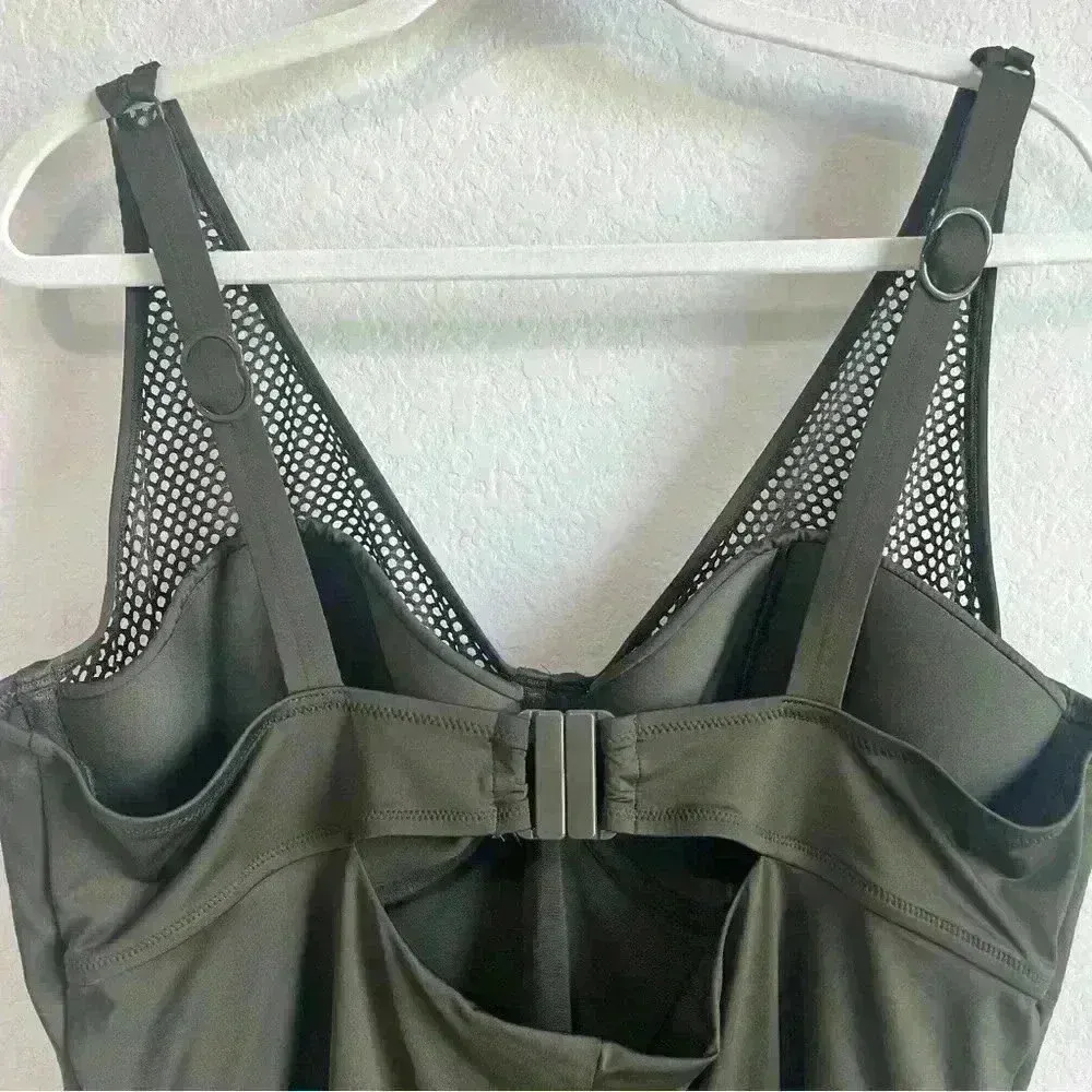 City Chic Women’s Olive Green Ithaca Mesh V Neck One‎ Piece Swimsuit Size L - Image 6