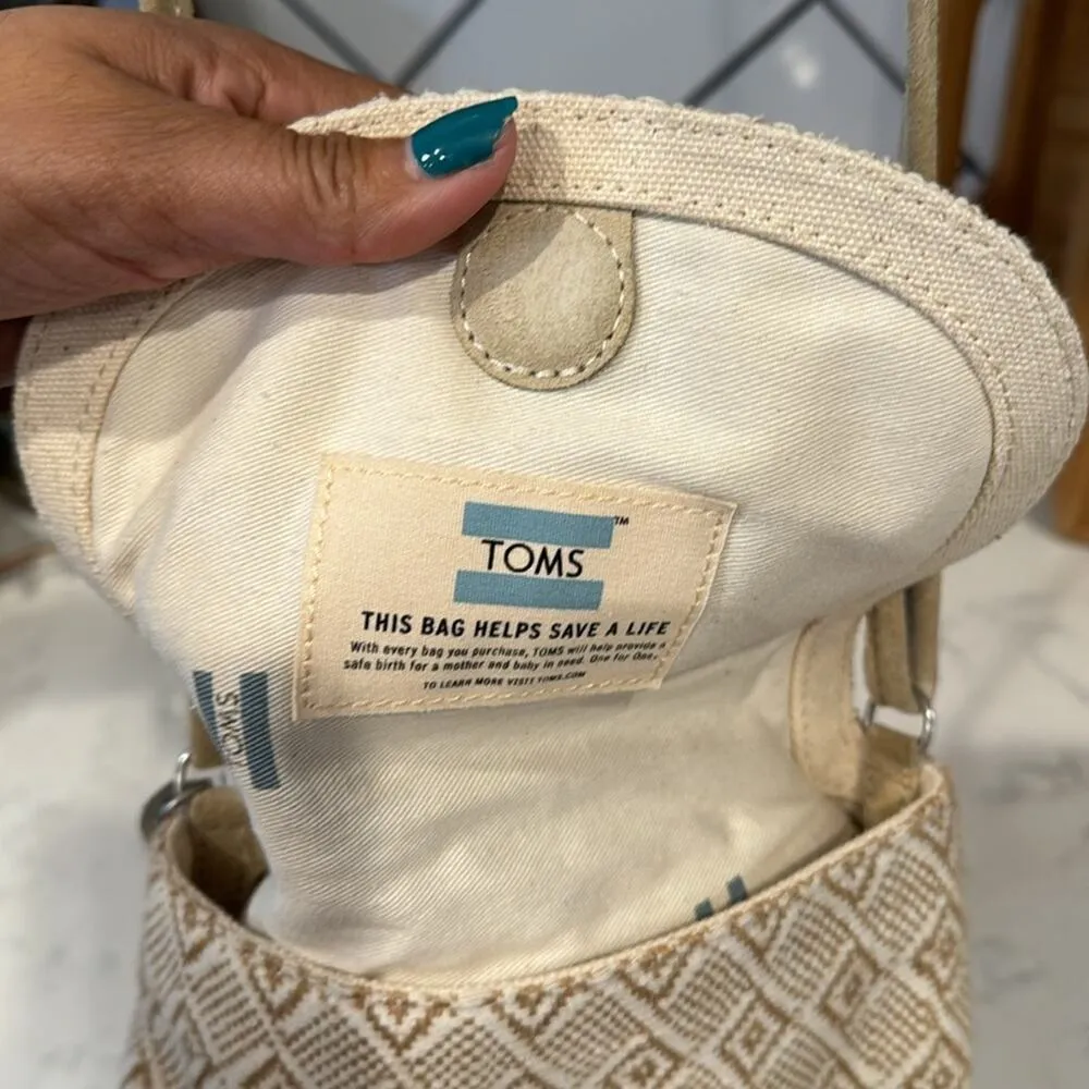 Toms Crossbody Bag Tassel suede Canvas Magnetic Closure Aztec Print Cream - Image 7