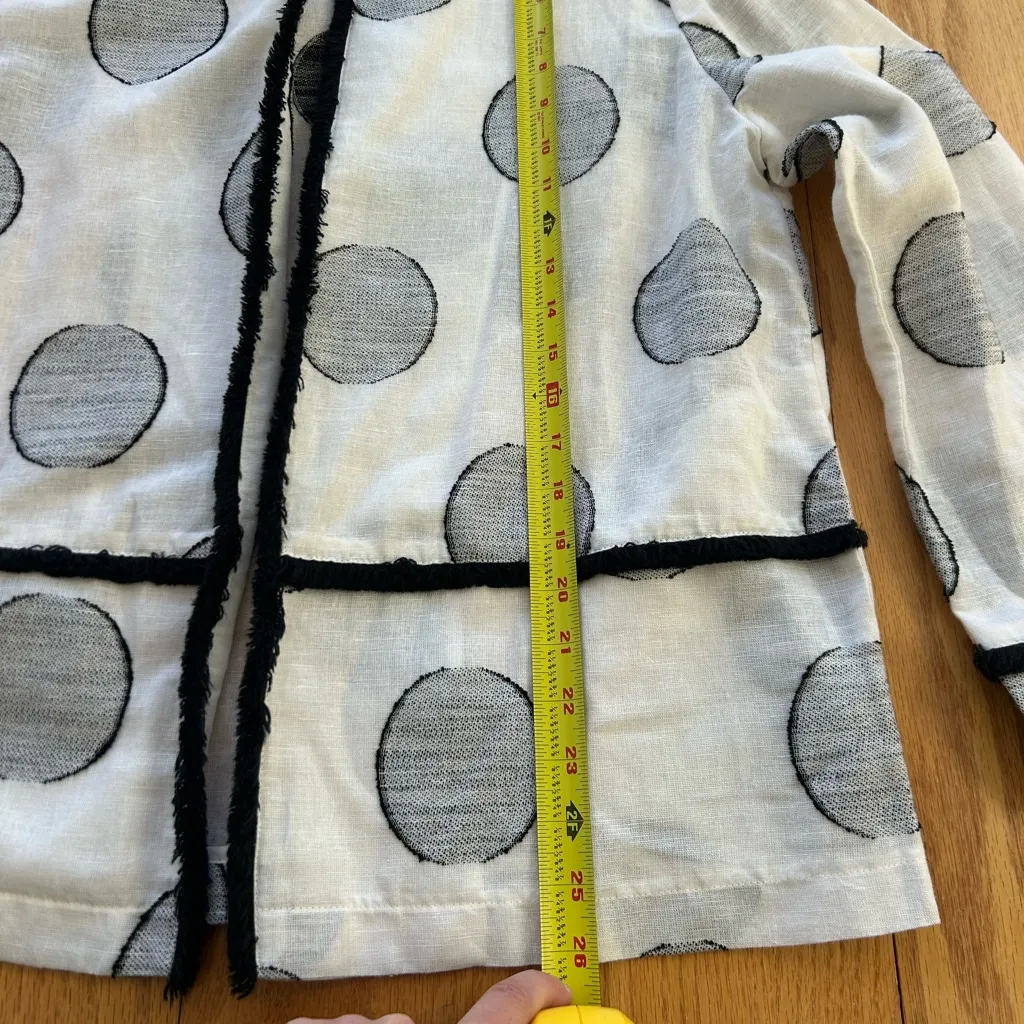 Frank Lyman Women’s Linen Blend Jacket White Black Polka Dots Frayed Hem Large - Image 7