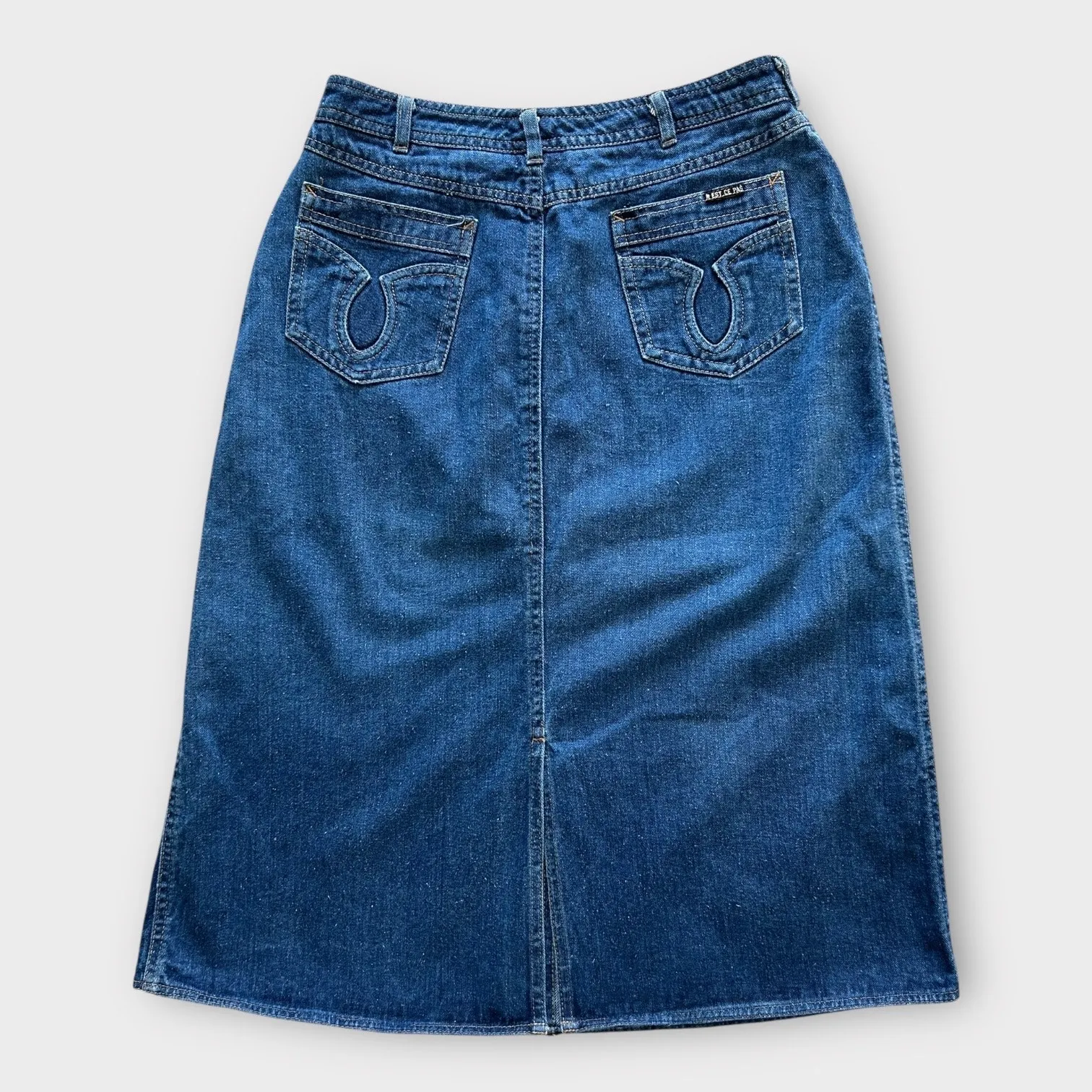 Vintage N' Est Ce Pas Denim Jean Midi Skirt Western Size 13/14 French Boho Retro Blue - Image 10