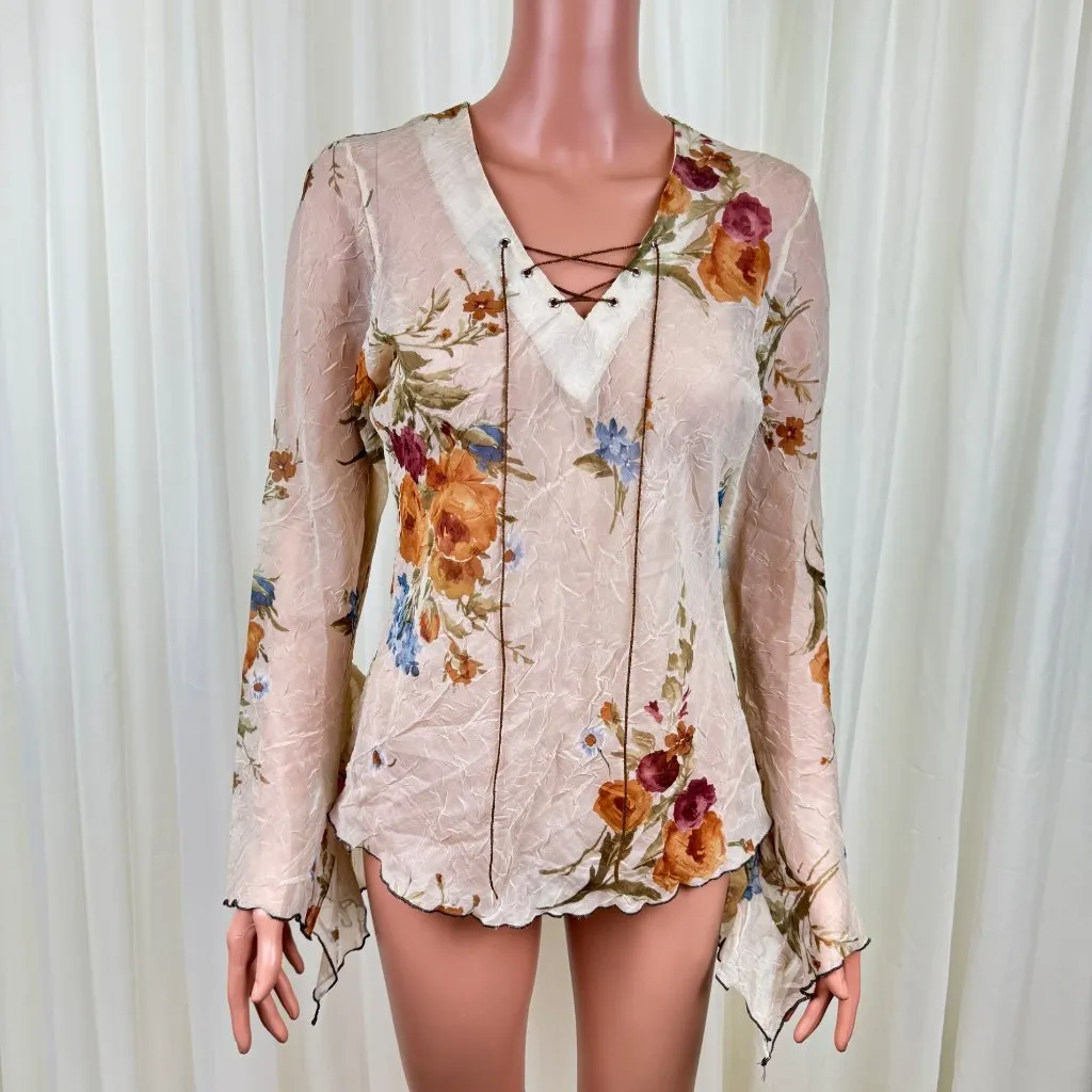 90's Y2K Freelance Floral Bell Sleeves V - Image 2