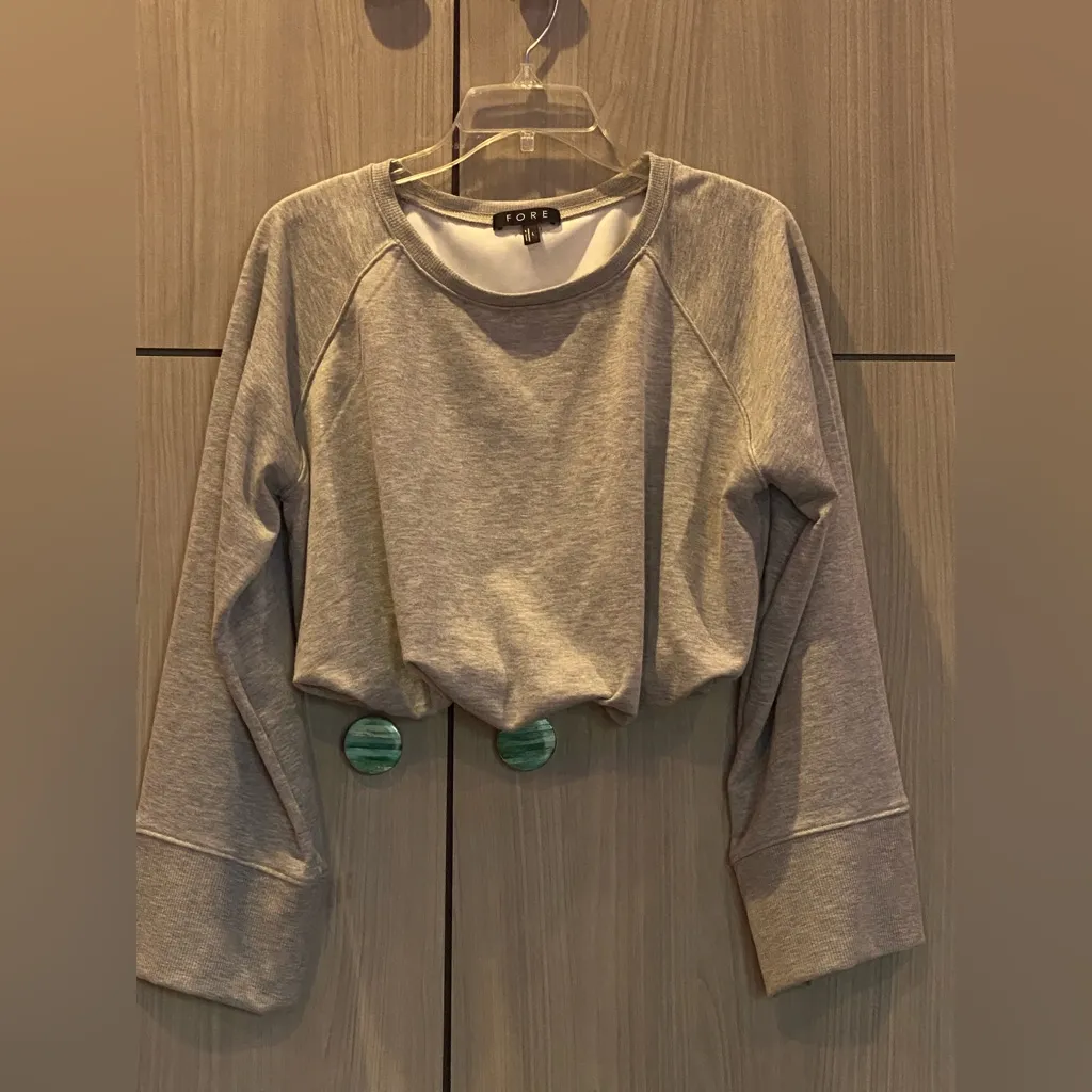 Fore Cropped Sweatshirt Bubble Hem Gray Large Athleisure Workout - Image 2