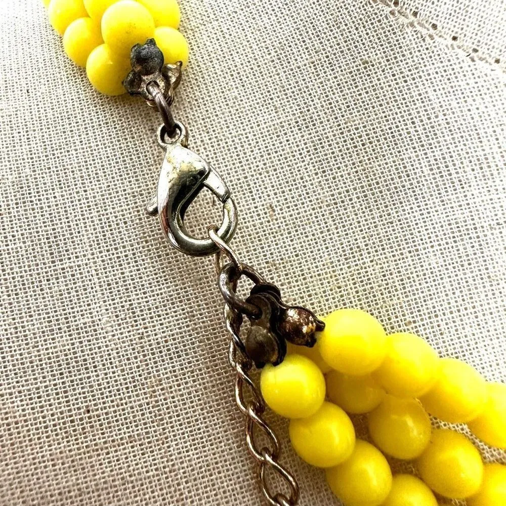 Yellow beaded red and green and blue statement necklace - Image 4