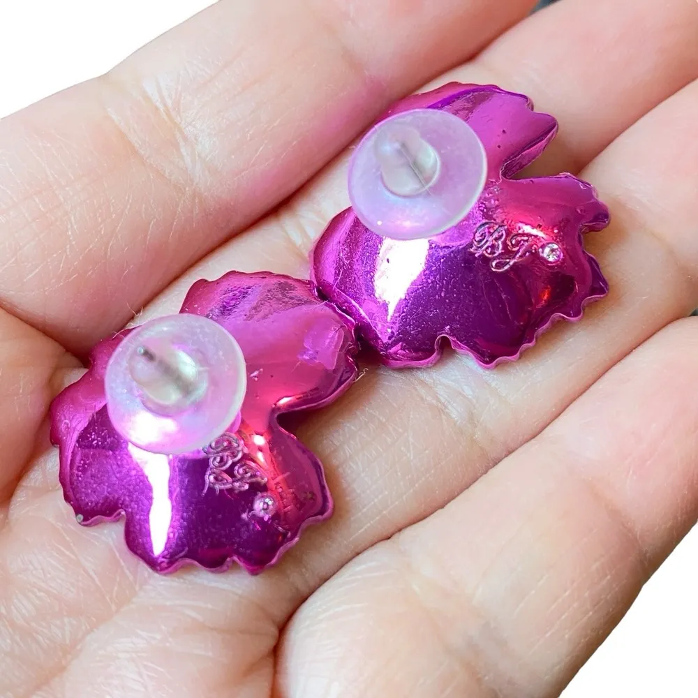 BETSEY JOHNSON Pink & Blue Multi-Stone & Glitter Flower Stud Earrings Fairycore - Image 3