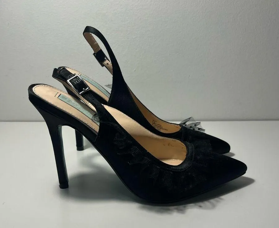 Betsey Johnson Blue Mia Lace Slingback Pumps Heels - Image 4