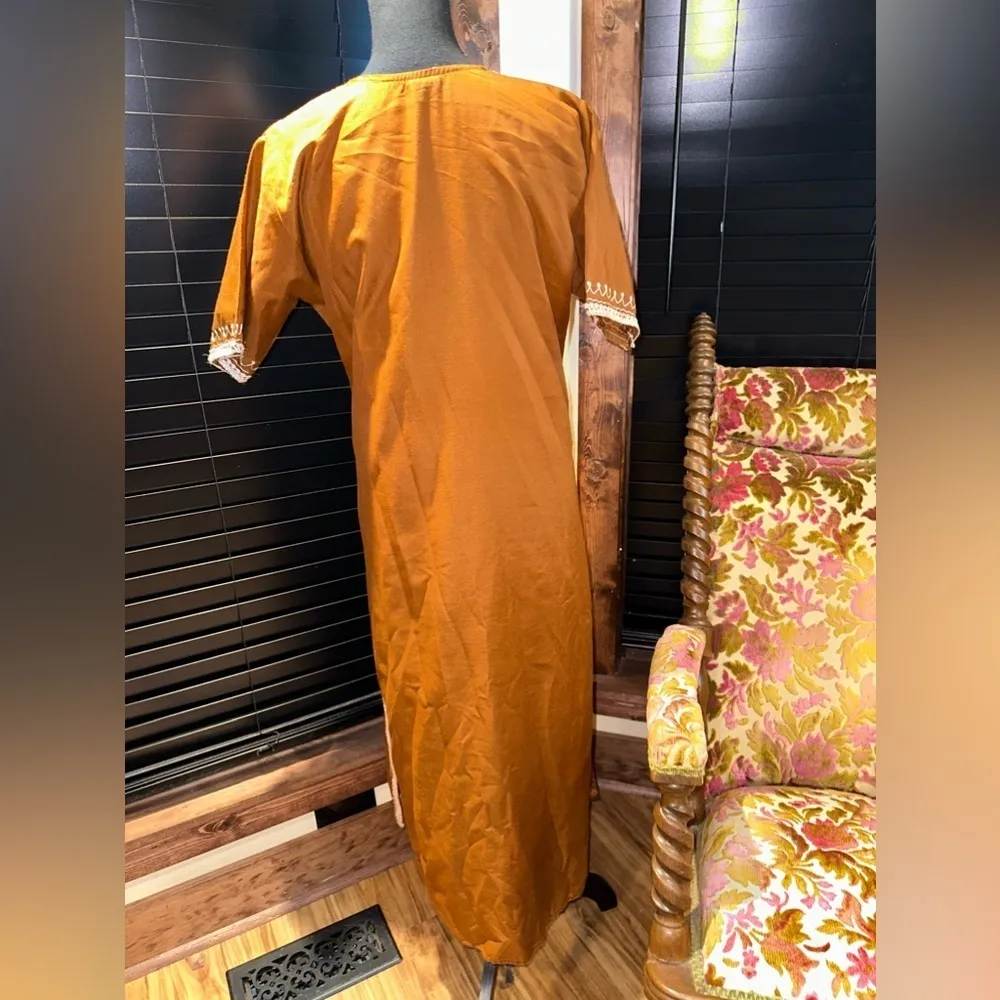 Sari Sapne Dress Dark Senape Cream Embroidery Size Small Orange - Image 9