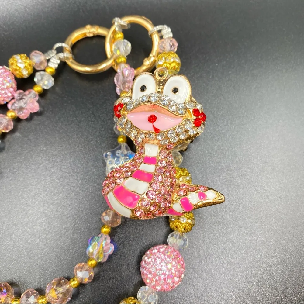 🩷 Luxury Bag/Phone Chain Charm/Keychain PINK CHINESE DRAGON Bling Crystal Beads - Image 6