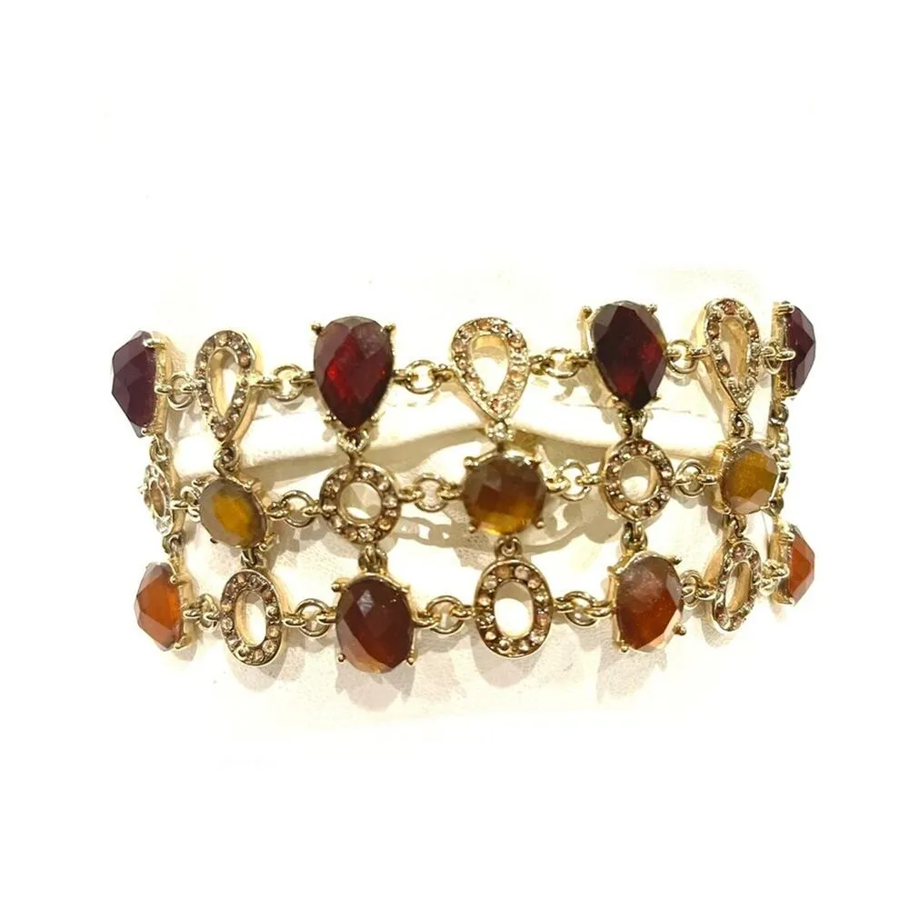 LIZ CLAIBORNE Vintage Amber Jeweled Multi Strand Toggle Bracelet - Image 4