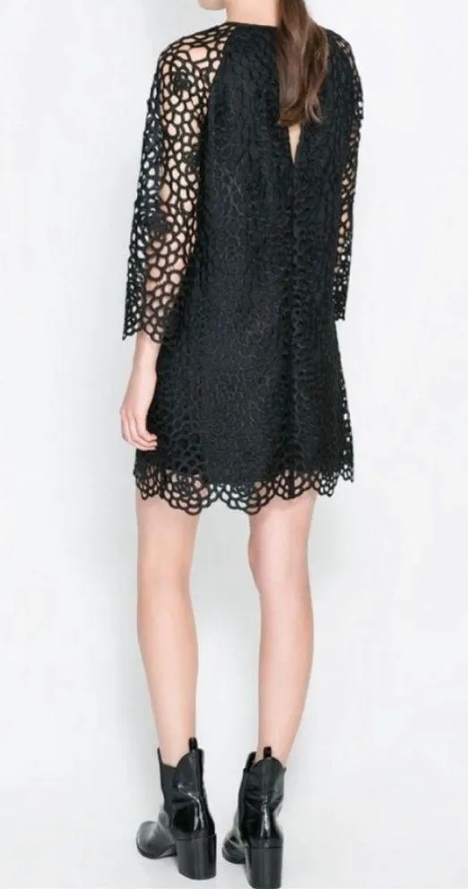 Zara black lace floral eyelet cutout shift dress - Image 3