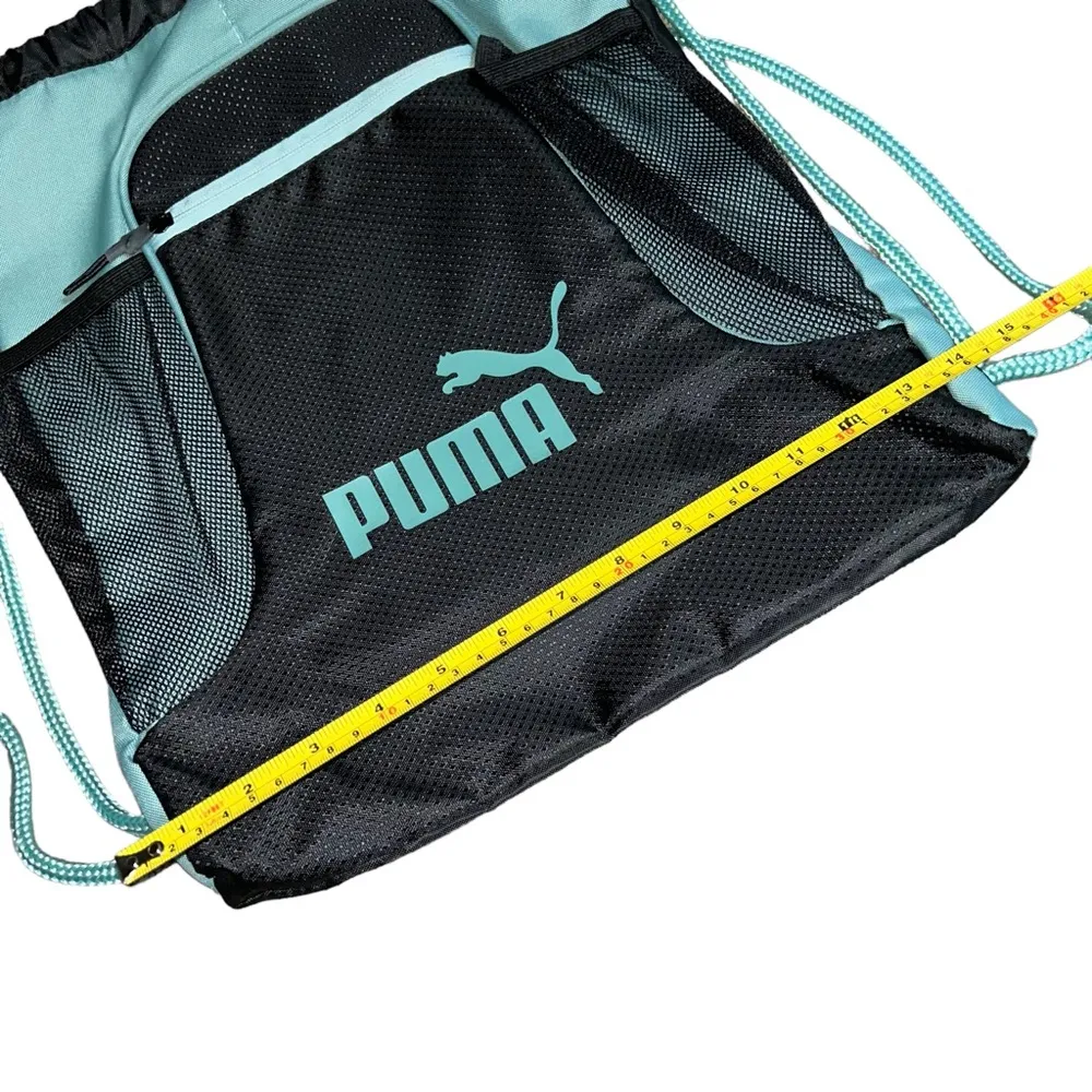 Black & Teal Blue Puma Drawstring Fitness Bag One Size Athletic Workout Carrier! - Image 4