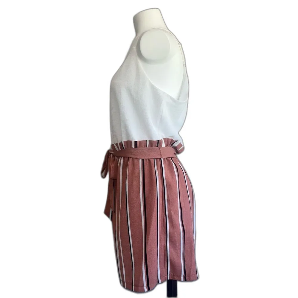 Lily Rose Shorts Romper White Dusty Rose XL - Image 4