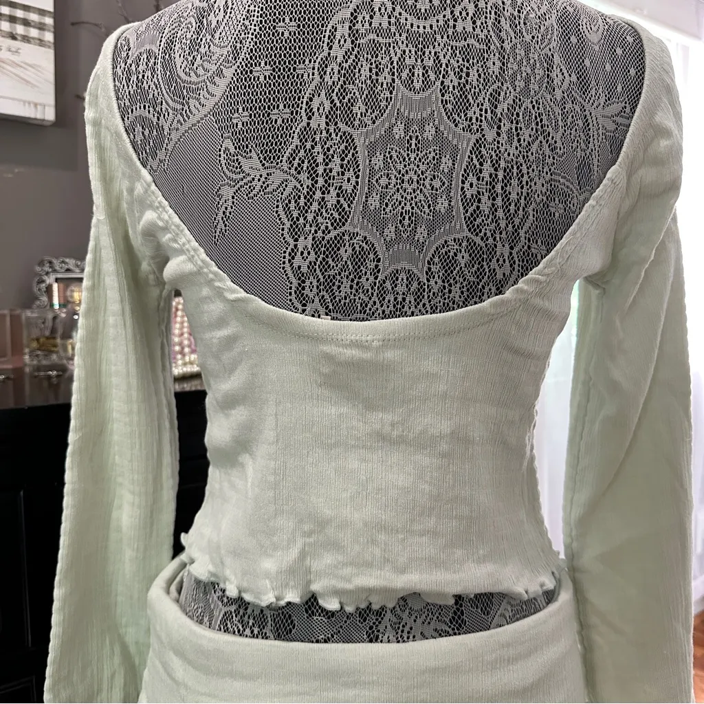 Free People Soleil Set Mineral Sea Two-Piece Long Sleeve & Mini Skirt Size L - Image 6