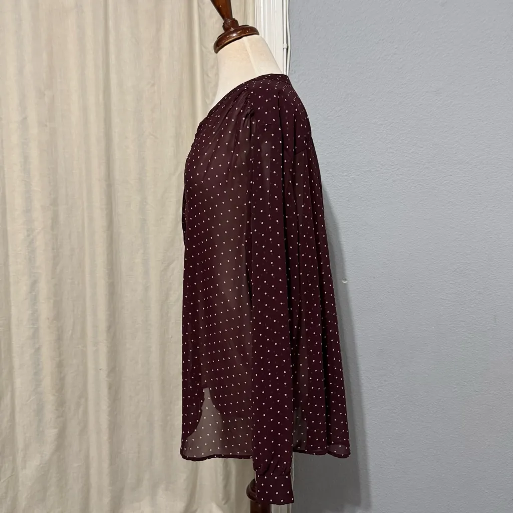 Old Navy Women Burgundy Polka Dot Sheer Long Sleeves Relaxed Fit Blouse Size XXL - Image 5