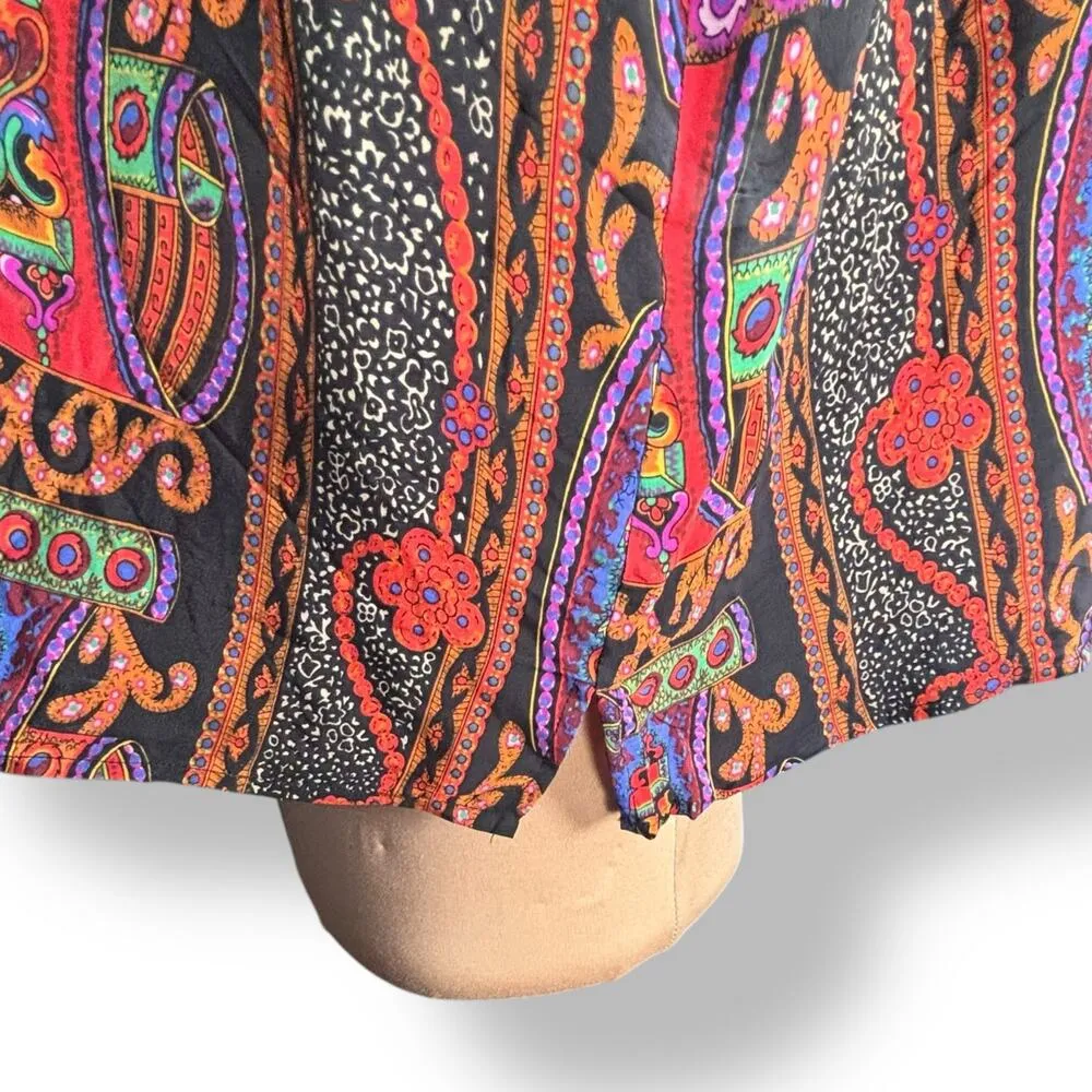 Vintage Silk Blouse 24W Bold Print Black Red Purple Scroll Pattern Top Crewneck - Image 2