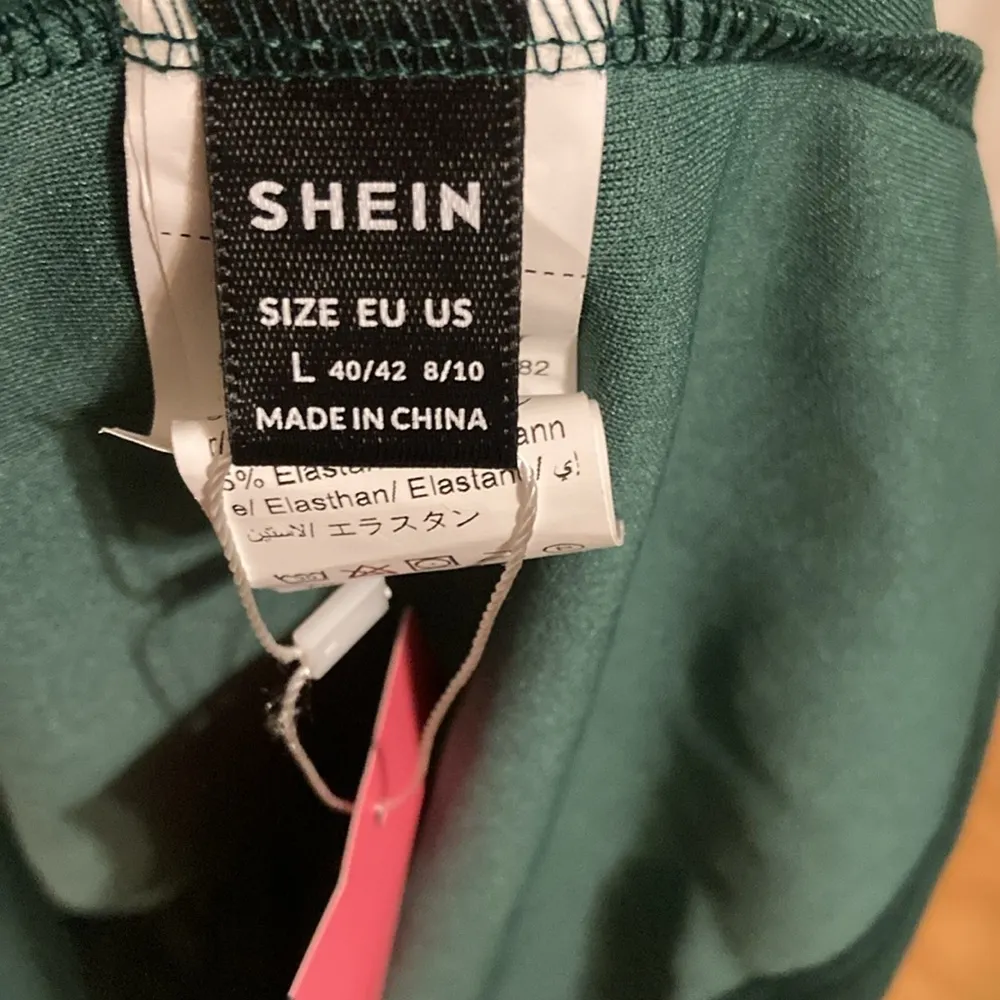 SHEIN Belle One Shoulder Lantern Sleeve Split Thigh Bridesmaid Dress Green NWT L - Image 11