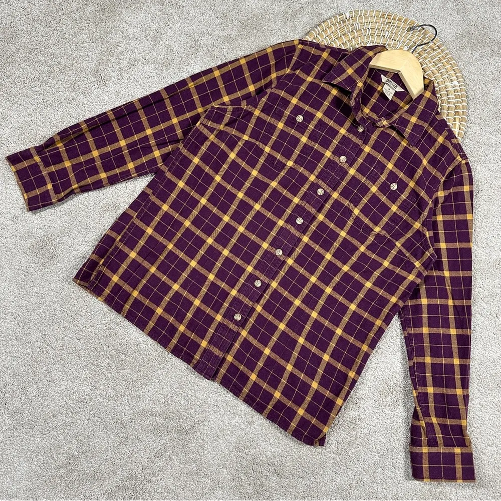 Duluth Trading Co Women’s Free Swingin Flannel Button Down Shirt Purple Yellow M Size M - Image 2