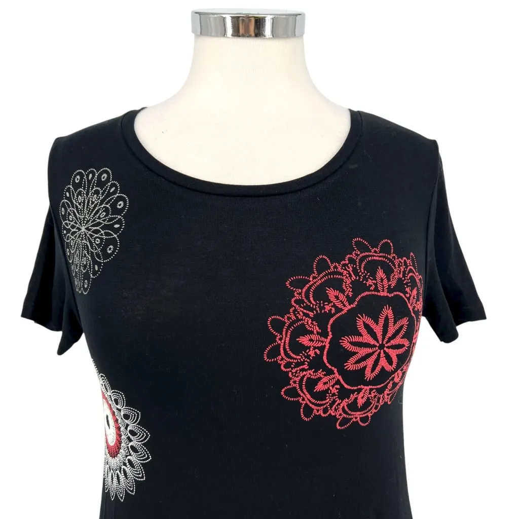 Desigual Black Short Sleeve Mandala Tunic Dress Red White Short Sleeve Size Smal - Image 3