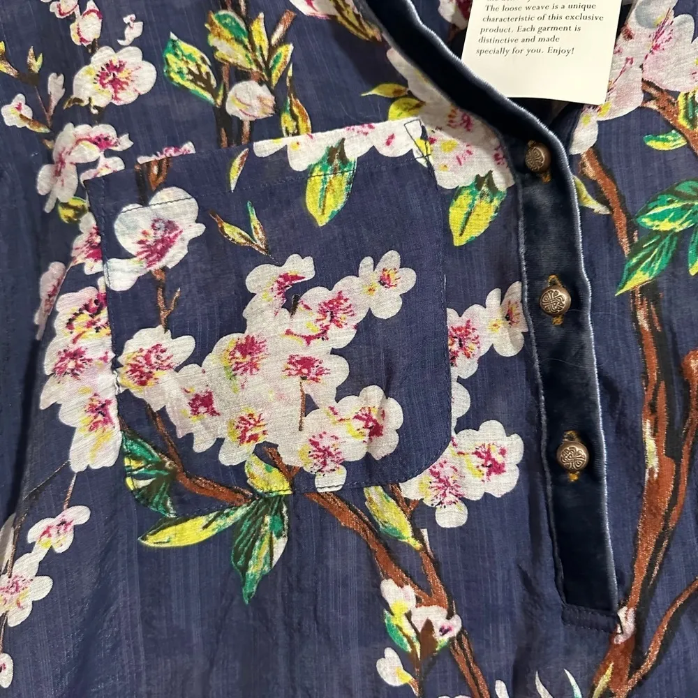 NWT Soft Surroundings Adele Semi-sheer Cherry  blossom blouse tunic button - Image 2