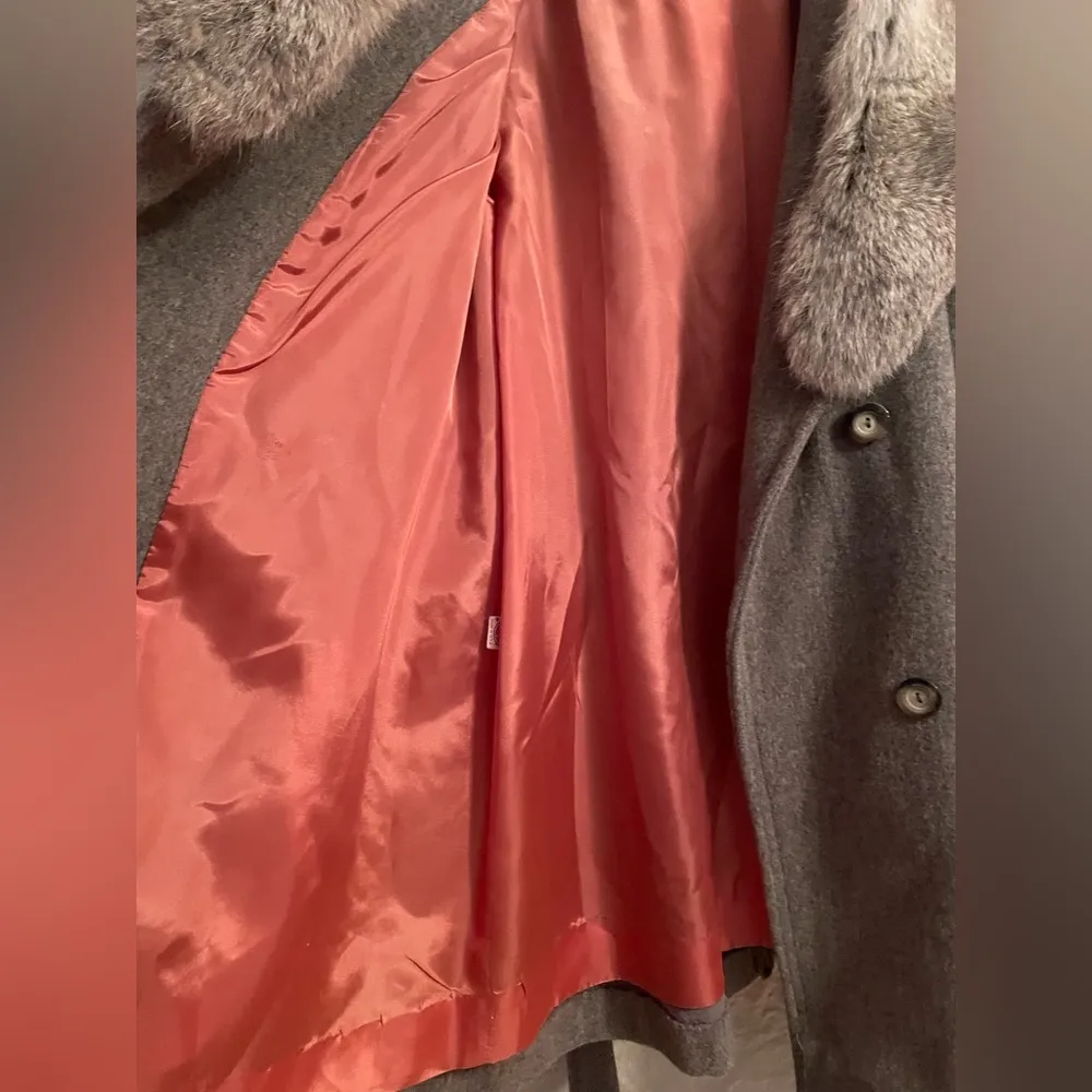 Vintage 1970s Sears Wool Peacoat Rabbit Fur Trim Collar Women's Gray/Tan;size L Gray Size L - Image 7