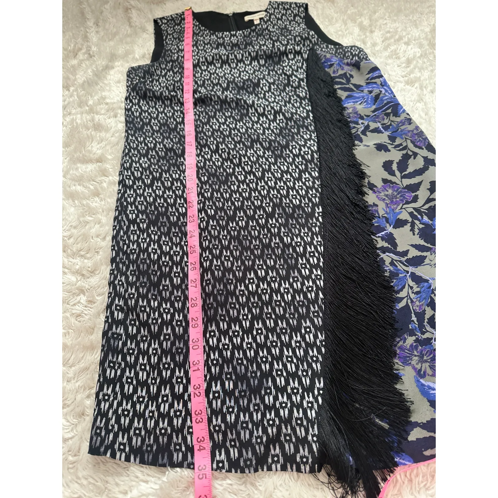 Rebecca Taylor Black 100% Silk Box Step Floral Fringe Shift Mini Dress Mod - Image 6